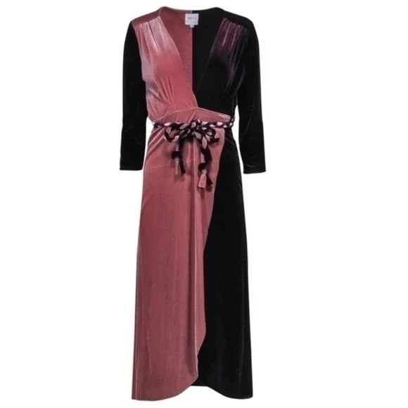 MISA Los Angeles Dress Paloma Burgundy Blush Velvet Wrap Dress Braided Event NWT - Picture 1 of 11